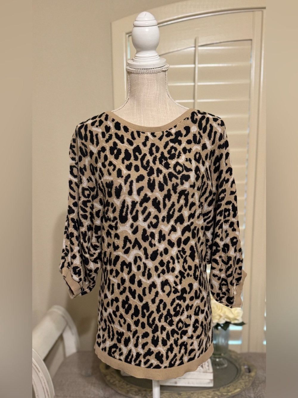 New York and Company Leopard Print Dolman Sleeve Sweater
